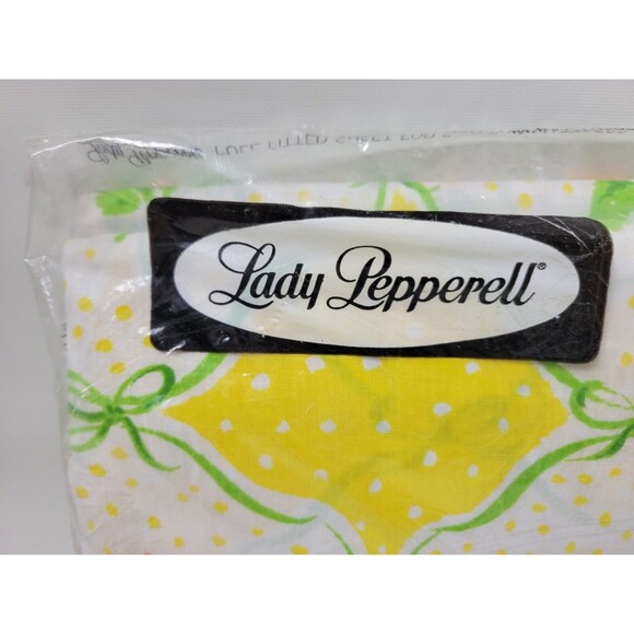 Vintage NIP Lady Pepperell Muslin Full Fitted Sheet Green Yellow Ribbon Floral - Picture 2 of 5